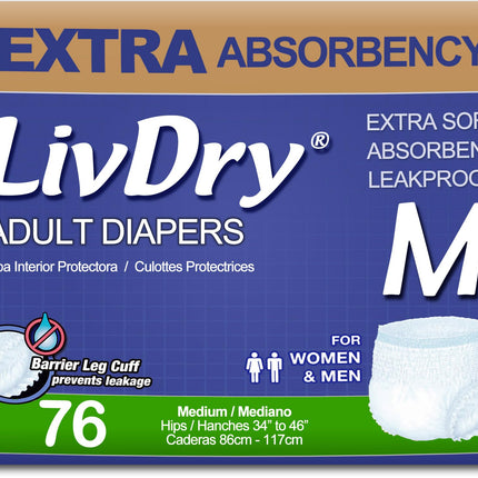 LivDry Adult Incontinence Underwear, Extra Absorbency Adult Diapers, Leak Protection, Medium, 76-Pack