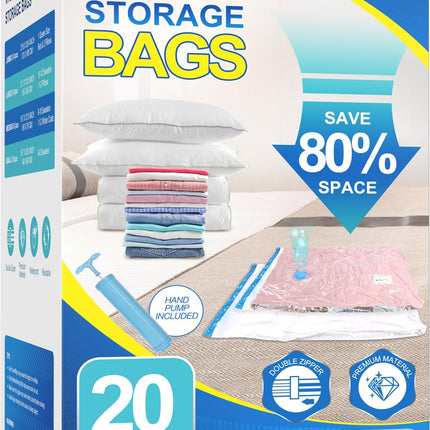 Fygrip 80% Space Saver Vacuum Storage Bags with Hand Pump, 20 Combo