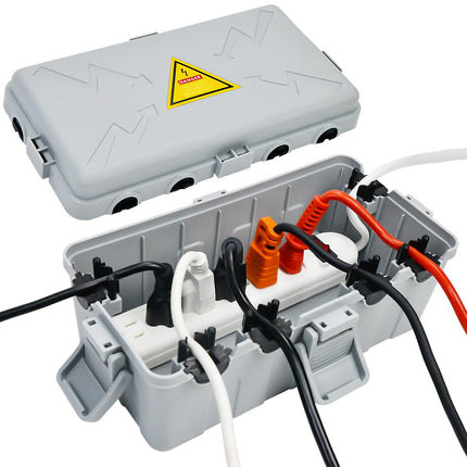 Hrensaw Medium Outdoor Electrical Box(10.6x5.5x4.5inch),Weatherproof Connection Box w/6 Cable Entry,IP54 Waterproof Extension Cord Cover Protect Power Strip,Timer,Plug,Holiday Lights,Grey