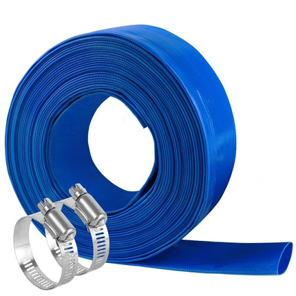 Eastrans 2.5" x 25 FT Blue PVC Lay-Flat Backwash Hose for Swimming Pools, Heavy Duty Discharge Hose Reinforced Pool Drain Hose, Weather Resistant Ideal for Water Transferring