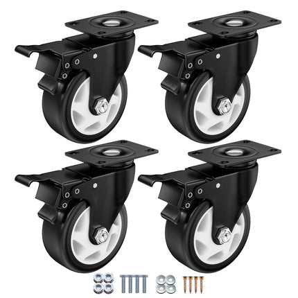 ASHGOOB 4" Heavy Duty Plate Casters, 1200 Lbs Dual Brake - Set of 4