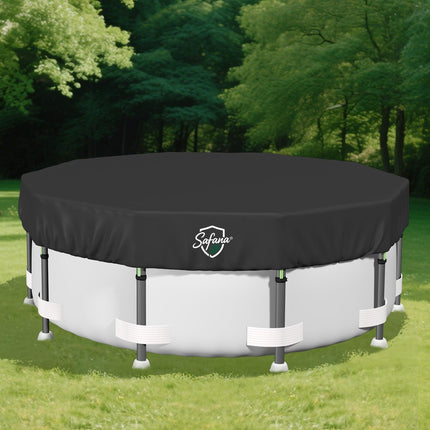 SAFANA 12FT Pool Cover for Above Ground Pool, 12ft Round Swimming Pool Cover [Upgrade 420D Thicker] Protective Leaf Cover with Reflective Strip, Tear Resistant Durability Fabric, UV Resistance, Black