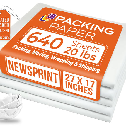 White Bulk Packing Paper Sheets for Moving | 640 sheets | 27" x 17" | 20 lb | Twin Pack | | Newsprint Wrapping Paper Sheets - Must Have in Your Moving Supplies, Packing Materials, Moving Paper Wrap