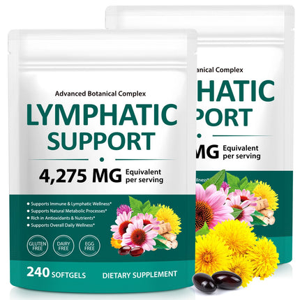 Lymphatic Drainage Supplements, 4275mg Herbal Blend for Immune and Fluid Health for Men Women,with Dandelion, Burdock Root, Echinacea, Turmeric,240 Softgels for Lymph System Balance (Pack of 2)