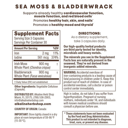 Alkaline Herb Shop Sea Moss and Bladderwrack Supplement 90 Capsules