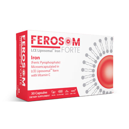 Ferosom Forte LCE Liposomal Iron Capsules – 30mg Elemental Iron with Vitamin C – Gentle Supplement for Women and Men – Easy-to-Swallow Vegan Capsules, 30 Count