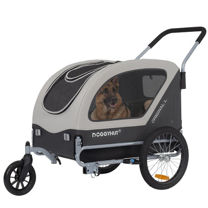 Large Pet Bike Trailer & Stroller 2-in-1,for Dogs up to 78 lbs,Parking Brakes,Easy Folding Cart Frame, Quick Release Wheel, Universal Bicycle Coupler (Gray)