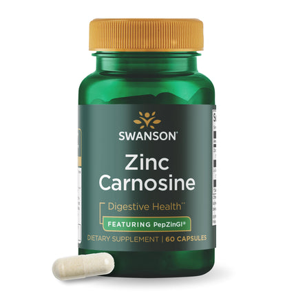 Swanson Zinc Carnosine (PepZinGI) Gastric Health Supplement for Digestive-Sensitive Adults Seeking Stomach Lining Support (60 Capsules)