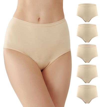 BATTEWA Incontinence Underwear for Women Washable, Leak Proof Underwear High Waist Cotton,Bladder Leakage 50ML (5Beige, X-Large, 5 Pack)