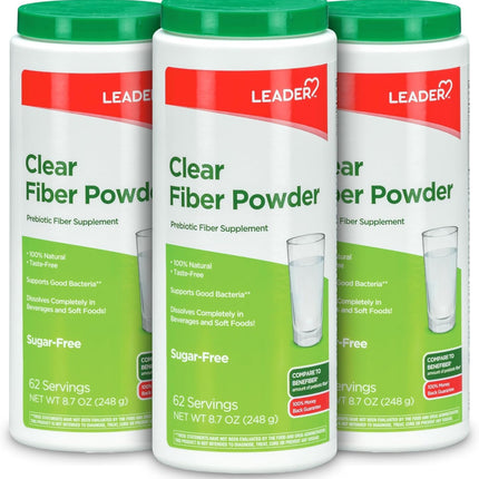 LEADER Prebiotic Fiber Supplement Powder, Soluble Wheat Dextrin, Dissolves Clear, Tasteless & Grit-Free, Non-Thickening, Gluten & Sugar-Free, Unflavored Daily Fiber for Gut Health 186 Servings, 3-Pack