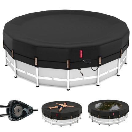 QH.HOME 18ft Round Pool Cover,[Ultimate Windproof & Tear-Resistant Fabric],Snug Fit with Patented Ratchet & Weight Rings,Solar Pool Cover for Above Ground Pools, Blocks Leaves &Waterproof