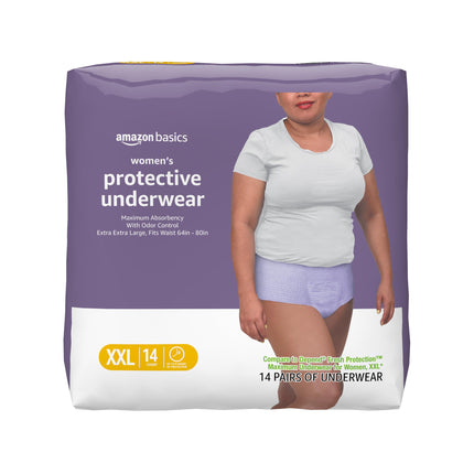 Amazon Basics Postpartum Incontinence Underwear for Women, Maximum Absorbency, Fresh Protection, Bladder Leak Protection, Disposable, XX-Large, Lavender, 14 Count