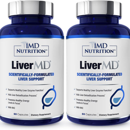 1MD LiverMD - Liver Support Supplement | Siliphos Milk Thistle Extract - Highly Bioavailable, for Liver Support | 60 Capsules (2-Pack)