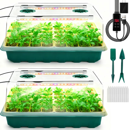 Ryscam Seed Starter Tray with Grow Light, 96-Cell Seed Starter Kit, Seedling Starter Trays with Humidity Domes, Automatic Timer, Adjustable Light Indoor Gardening Plant Germination Trays