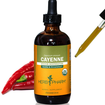 Herb Pharm Certified Organic Cayenne Liquid Extract Drops for Cardiovascular and Circulatory Support, 4 Oz, Brown