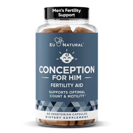 Eu Natural Conception for Him - Male Fertility Supplements with Ashwagandha, Folate & Zinc - Sperm Count, Motility & Strength Support - Fertility Support for Men, 60 Vegetarian Capsules