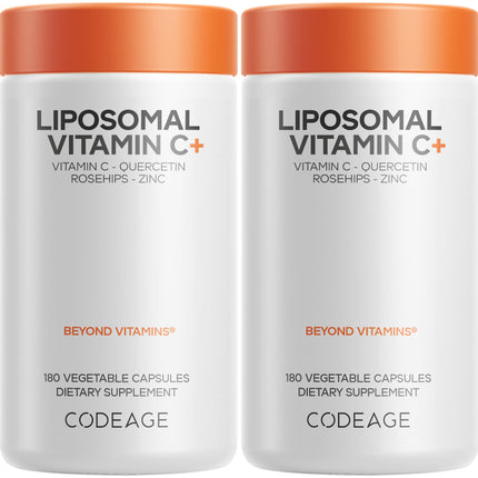 Codeage Liposomal Vitamin C 1500mg with Zinc, Elderberry, Citrus Bioflavonoids Grapefruit, Lemon, Orange Powder, Quercetin & Rose Hips Fruit – Vegan Supplement - Non-GMO, Vegan Pills - 2 Pack