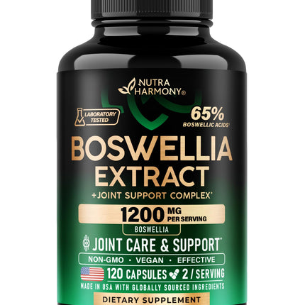 Boswellia 1200 mg - Boswellia Extract | Turmeric | Hyaluronic Acid | MSM | SAMe - Joint Health & Comfort, Mobility Support - 65% Boswellic Acid - for Men & Women - Lab Tested - 120 Capsules