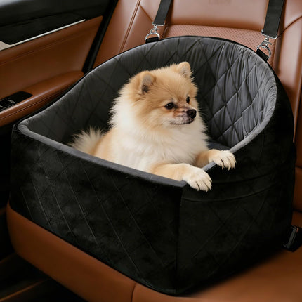 Scilulu Dog Car Seat for Small Medium Dogs, Dog Booster Seat Travel Bed for Small Dogs up to 30 lbs, for Front/Back Seats – Washable Pet Car Seat with 2 Pockets (Black/Gray)