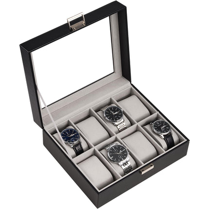 ProCase Watch Box, 8 Slot Mens Watch Case, Watch Storage Holder Organizer, Watch Display Case with Glass Lid, Anniversary Birthday Valentine Gifts for Men Women -8 Slot, Black