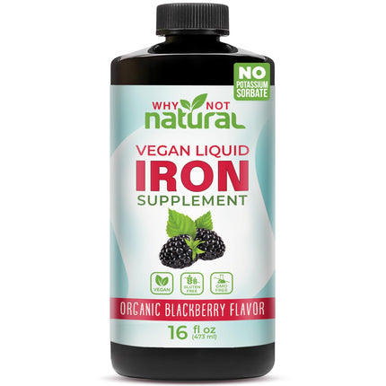 Why Not Natural Liquid Iron Supplement for Women, Men and Kids, Vegan Formulation for Anemia, Sugar Free, Vegan, Non-GMO, Organic BlackBerry Flavor 16 Fl Oz