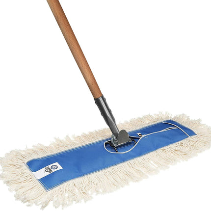 Nine Forty 48" Premium Cotton Dust Mop Kit - Heavy Duty Mop Head with Wood Handle for Industrial, Commercial, and Residential Cleaning - Dry Floor Duster for Hardwood Surfaces - White