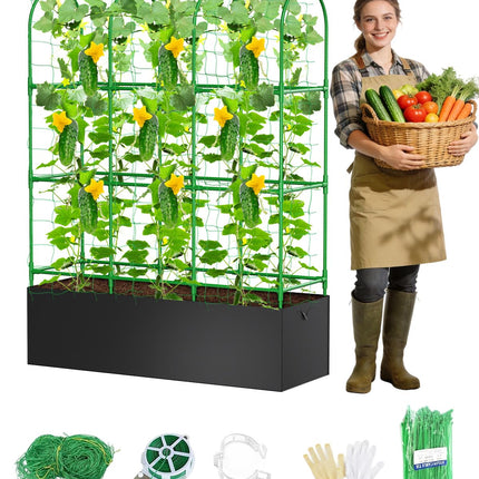 Cucumber Trellis with for Climbing Plants, Garden Trellis with Grow Bags, Metal Plant Trellis with Garden Netting for Vegetables Flowers Fruits (U-4 Arches)