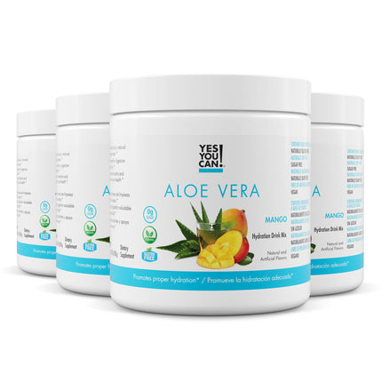 Yes You Can! Aloe Vera Powder Drink Mix - Hydration Booster Infused with Pure Organic Aloe Vera Extract - Delicious Flavors - Made in USA - Antioxidant Rich - Mango Flavor - 40 Servings Per Canister (4 Pack)