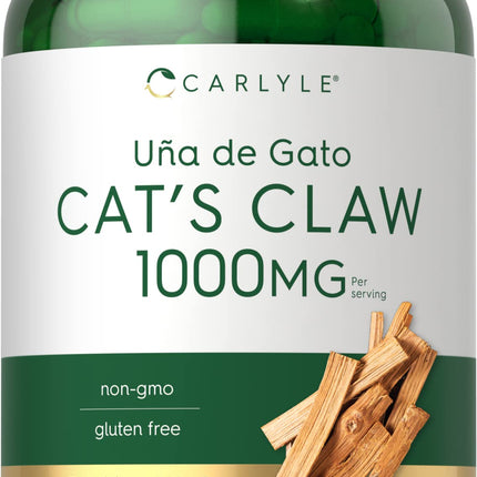 Carlyle Cat's Claw Herb Capsules 1000mg | 180 Count | Uncaria Tomentosa | Non-GMO, Gluten Free Supplement