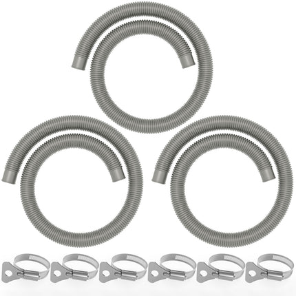 Poolvio Pool Hoses for Above Ground Pools 1.25" Diameter x 59" Long, 3-Pack, Heavy Duty UV Resistant & Leak-Proof Pool Pump Hoses with 6 Metal Thumb Clamps, Fits Intex Filter Pump 607/637