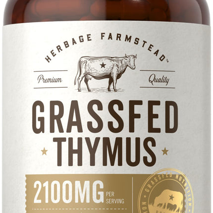 Carlyle Grass Fed Beef Thymus | 2100mg | 200 Capsules | Bovine Supplement | Pasture Raised, Non-GMO, Gluten Free | by Herbage Farmstead