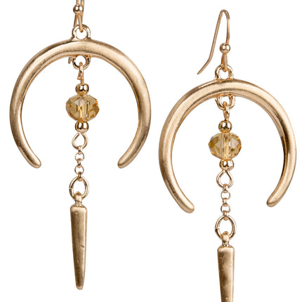 SPUNKYsoul Luna Gold Crescent Moon Earrings, Lightweight Bead Dangle Jewelry