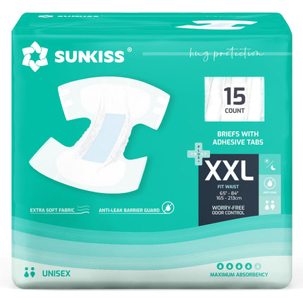 SUNKISS TrustPlus Adult Diapers with Maximum Absorbency, Disposable Incontinence Briefs with Tabs for Men and Women, Odor Control, XXLarge, 15 Count