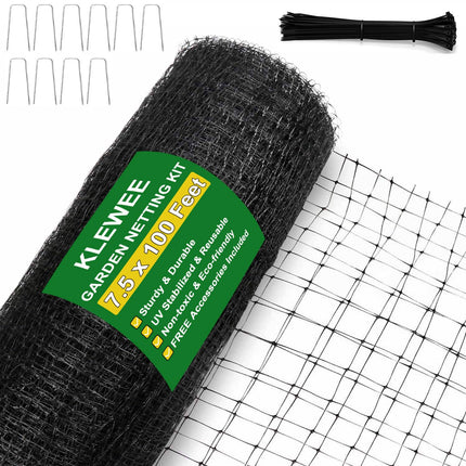KLEWEE Bird Netting, 7.5 x 100 FT Heavy Garden Netting Deer Netting Fence