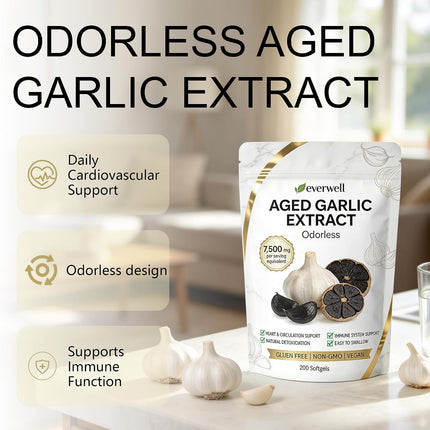 Aged Garlic Extract - Odorless Garlic Supplement Softgels, Immune Support, Non-GMO, 200 Count
