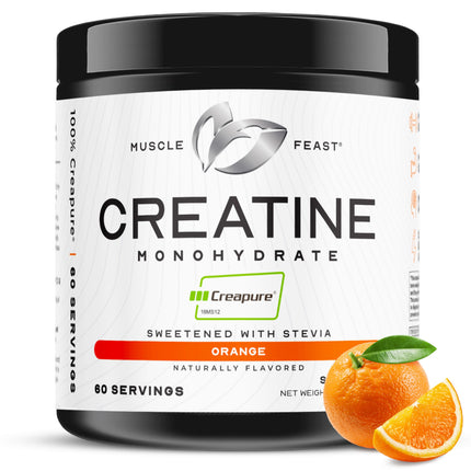 Muscle Feast Creapure Creatine Monohydrate Powder, Vegan Keto Friendly Gluten-Free Easy to Mix, Muscle Recovery Supplement, Trusted Creatine for Muscle Growth, Flavored Creatine, Natural Orange, 300g