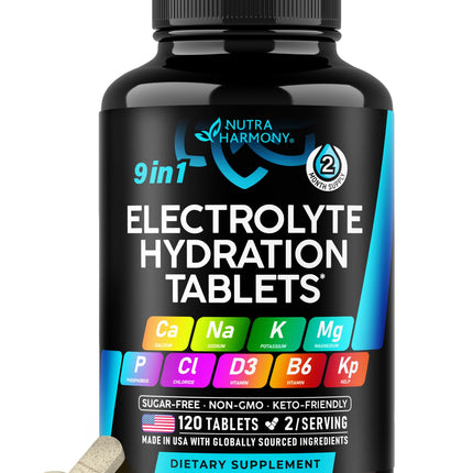 Electrolytes - Electrolyte Tablets with Magnesium, Sodium, Potassium, Chloride, Vitamins D3 & B6, Kelp Powder - Salt Pills - Made in USA - Oral Tablets as Capsules - Vegan & Keto Friendly - 120 Tabs