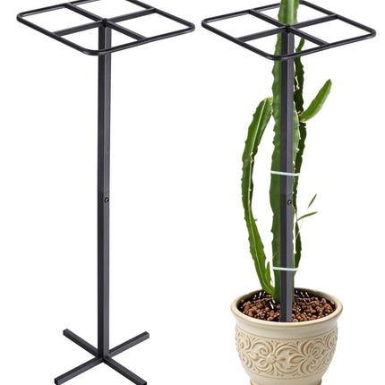 Metal Dragon Fruit Trellis 62" - Adjustable Heavy Duty Metal Plant Support with Square Top Design for Climbing Plants and Vertical Gardening, Powder-Coated Black for Garden, Patio, Indoor Use