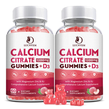 (2 Pack) Calcium Citrate 1200mg with Vitamin D3 Supplements Gummies for Women & Men, Calcium Gummies with Vitamin D3 K2, High Absorption for Bone Muscle Healthy- Peach Flavor- 60 Day Supply