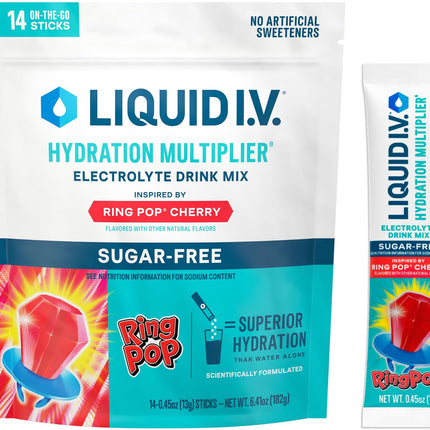 Liquid I.V.® Hydration Multiplie® Sugar-Free - Ring Pop Cherry | Electrolyte Powder Drink Mix | 1 Pack (14 Servings)