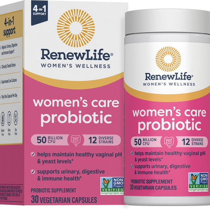 Renew Life Women's Probiotic Capsules, 50 Billion CFU Guaranteed, Supports pH Balance, Vaginal, Urinary, Digestive and Immune Health(2), L. Rhamnosus GG, Dairy, Soy and Gluten-Free, 30 Count