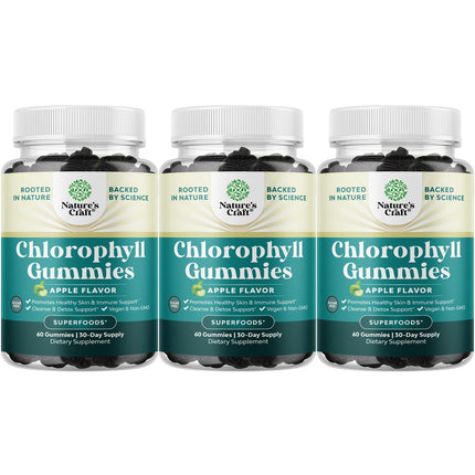 Chlorophyll Gummies for Cleanse & Detox Support - Potent Internal Deodorizer Chloropyll Supplements for Body Odor Healthy Skin Immunity & Digestive Support - Vegan Non-GMO & Gluten Free (3 Pack)