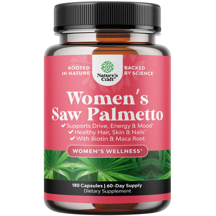 Extra Strength Saw Palmetto for Women - DHT Blocker Restoring Hair Vitamins for Hair Health - 500mg Pure Saw Palmetto Capsules with Maca Root & Biotin for Stronger Healthier Looking Hair 180 Count