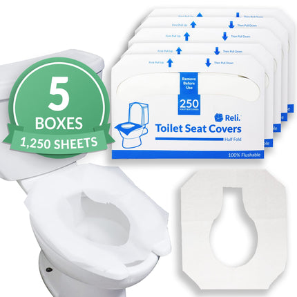 Reli. Toilet Seat Covers (1250 Pcs, 5 Packs of 250) Flushable