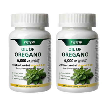 2 Bottles Oregano Oil with Black Seed Oil, Vitamin C and Zinc, 4-in-1 formula Naturally Contains Carvacrol & Thymol, antioxidant and immune-boosting benefits & support digestion, Non-GMO,180 Softgels