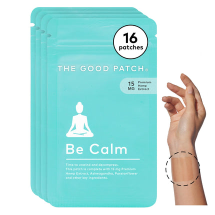 The Good Patch Be Calm Patch with Hemp, Unwind + Decompress, Natural Patch with Hemp Extract, Ashwagandha Root, Passionflower, Plant Powered Wearable Wellness, Sustained Release (16 Total Patches)