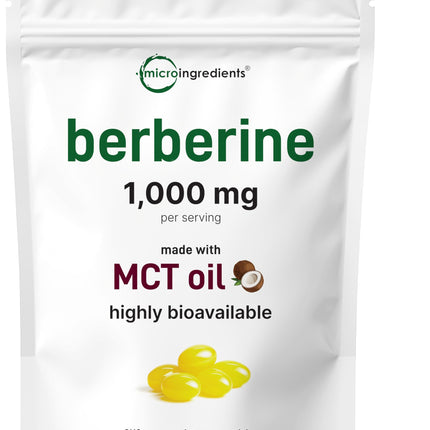 Micro Ingredients Berberine 1000mg with MCT Oil, 240 Softgels | Highly Bioavailable Formula with Berberine HCI from Berberis Aristata | Non-GMO, Gluten Free, No Soy