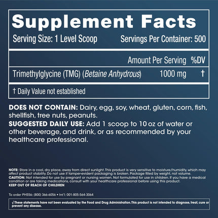 ProHealth Longevity TMG Pro 1 Kilo Bulk Powder (Trimethylglycine - Betaine Anhydrous) - Methylation Support