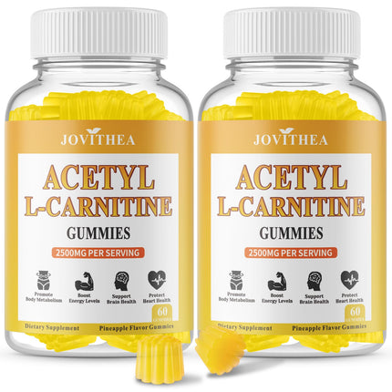2 Pack Acetyl L-Carnitine Gummies Sugar Free, Premium L-Carnitine Supplement for Women & Men, ALCAR Supplement for Energy, Muscle, Focus & Brain Support, Gluten-Free, Non-GMO, Vegan, 120 Count