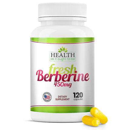 Health As It Ought To Be Fresh Berberine Supplement 450mg | Contains Only Berberine | No Preservatives | 120 Capsules